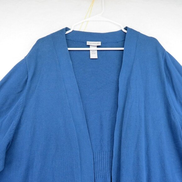 Catherines Cardigan Sweater Womens 2X 22/24W‎ Blue Open Front Elbow Sleeve Knit - Picture 2 of 8